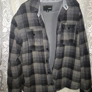 Hurley Black and Gray Checkered Shirt Jacket